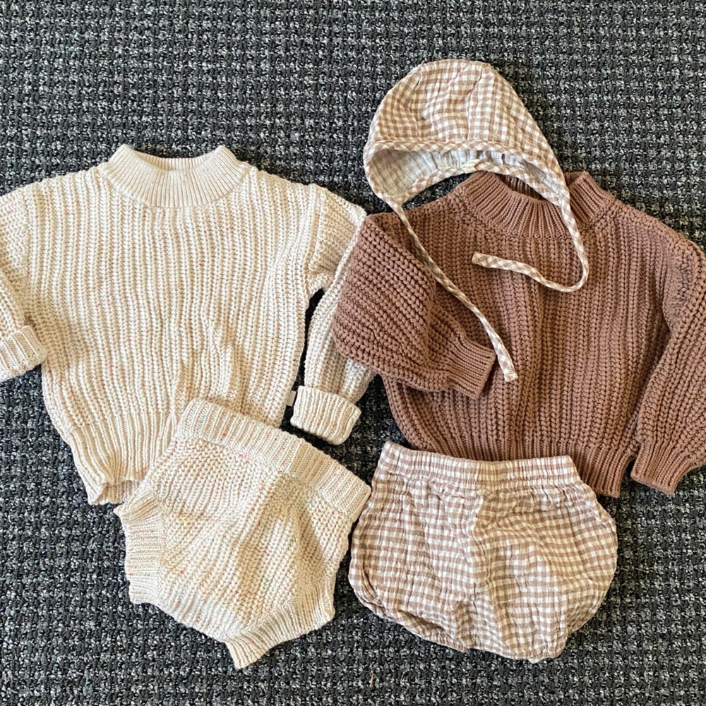 Quincy Mae Gingham & Velveteen Rabbit Donegal knit sets: EUC